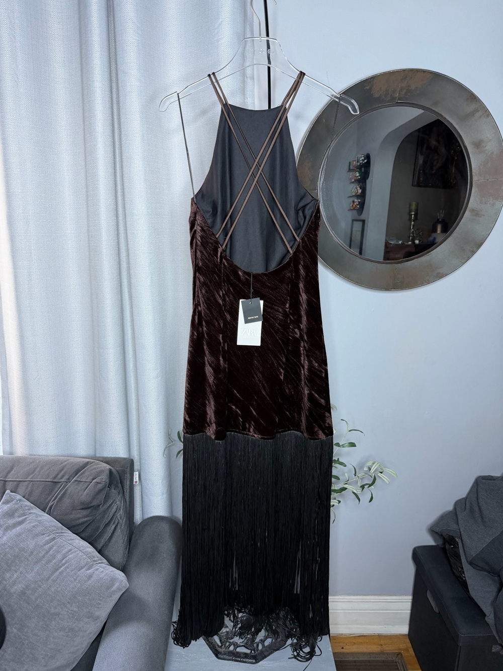NWT Zara Woman Bloggers Fav VELVET FRINGE MIDI DRESS Size M Medium - Picture 16 of 16